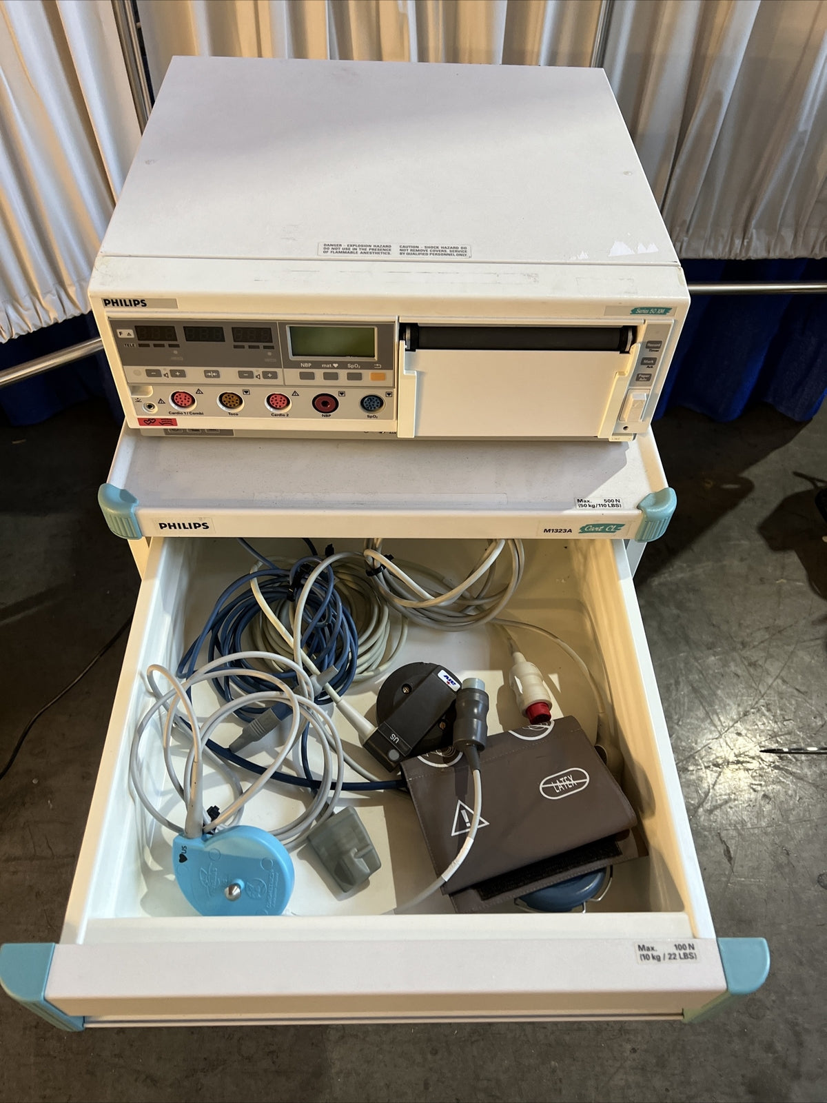 Philips Series 50XM M1350B Maternal Fetal Monitor W/ Carts &amp; Leads M1350