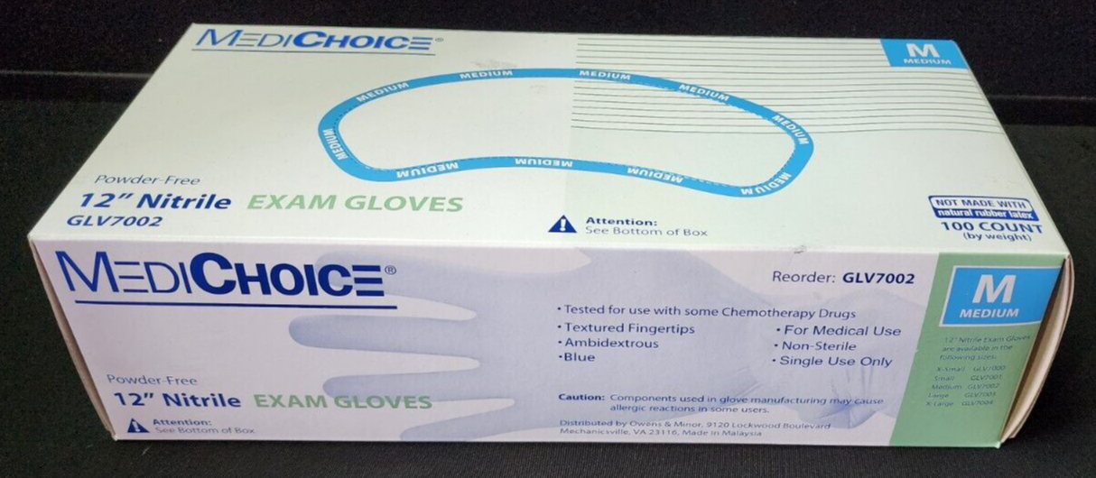 MediChoice BLUE Nitrile Exam Gloves Powder Free Latex Free Medium 1000count Case