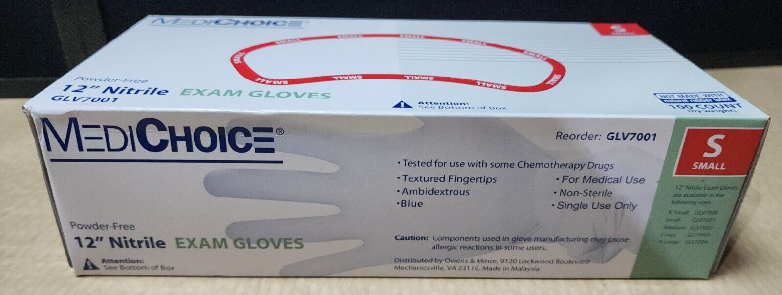 MediChoice BLUE Nitrile Exam Gloves Powder Free Latex Free Small 1000 count Case