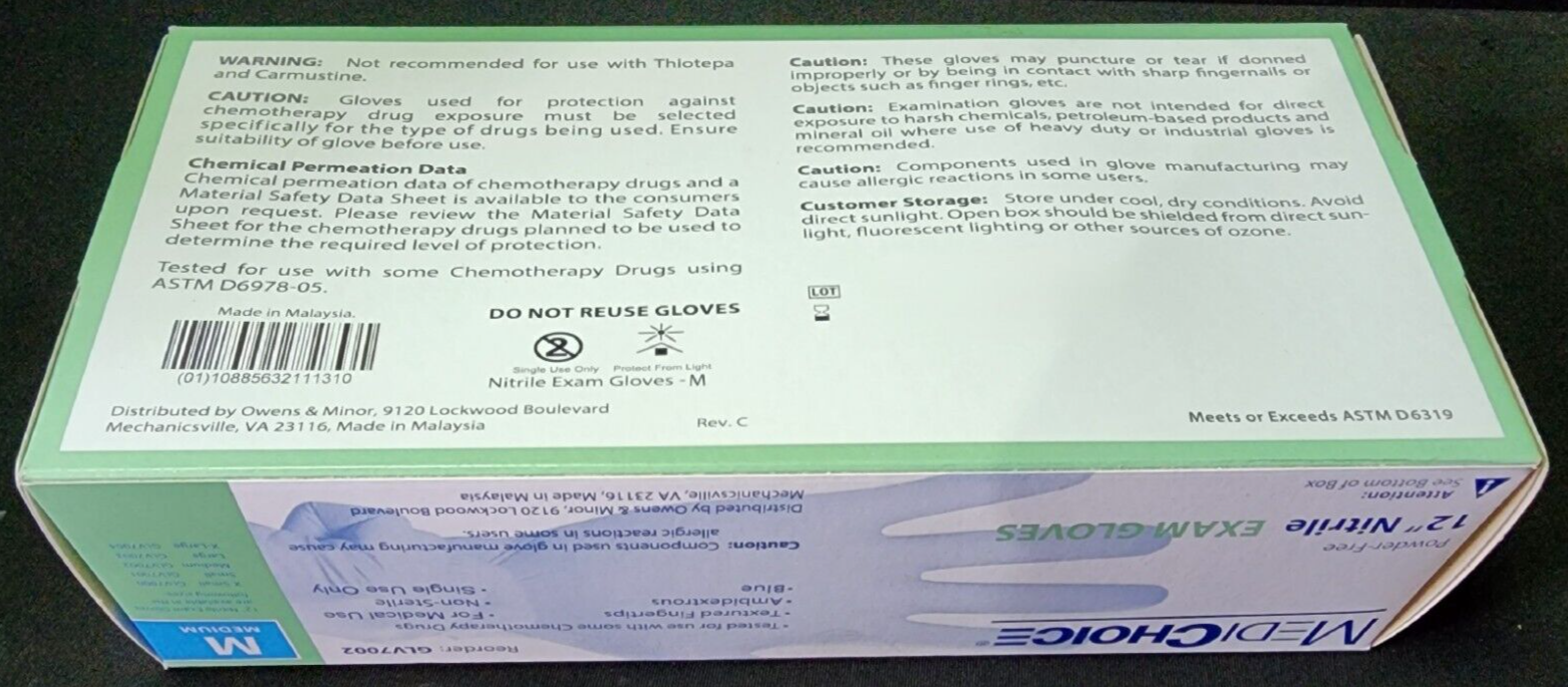 MediChoice BLUE Nitrile Exam Gloves Powder Free Latex Free Medium 1000count Case