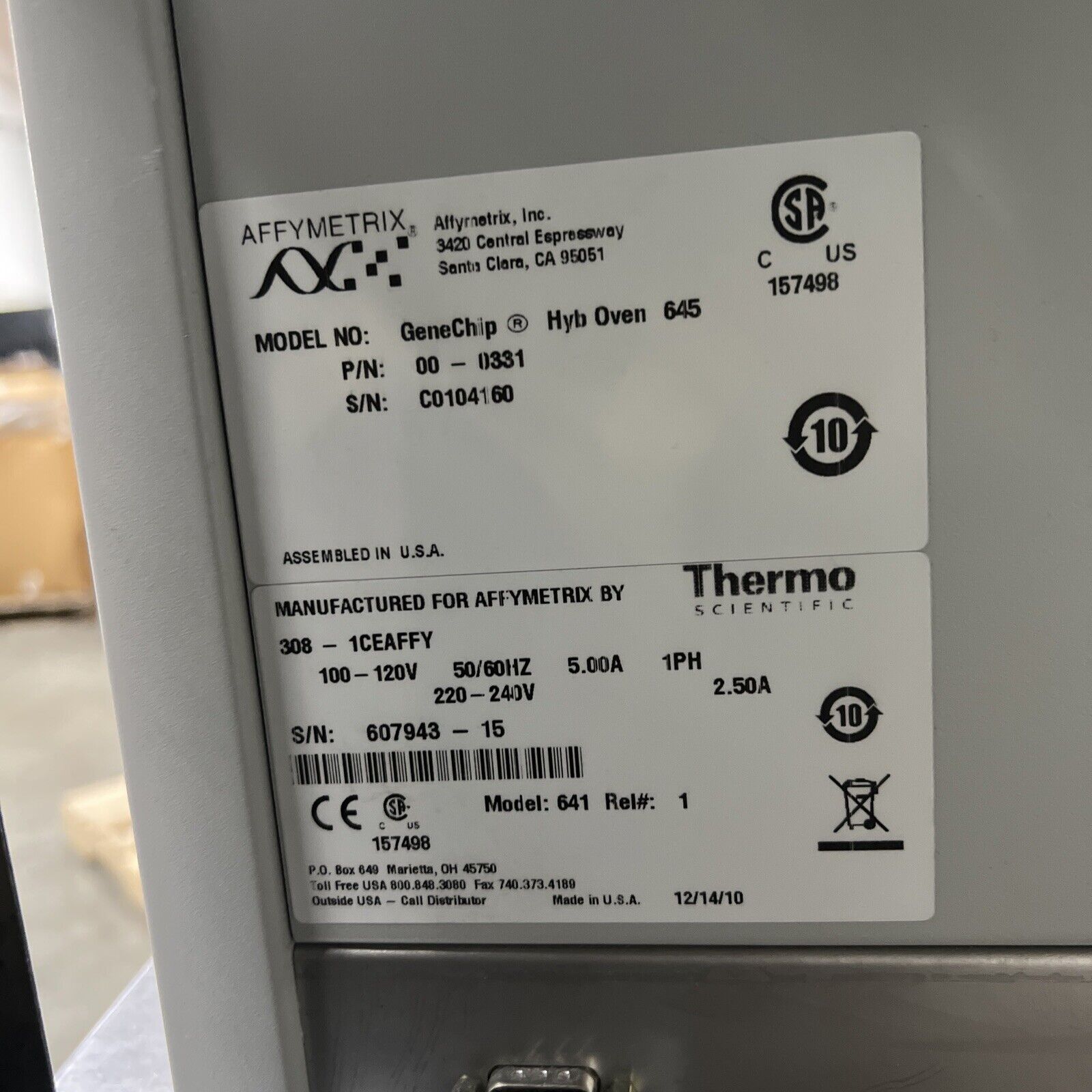 Affymetrix Genechip Fluidics Station 450, Autoloader 7G, Hybridization Oven 645