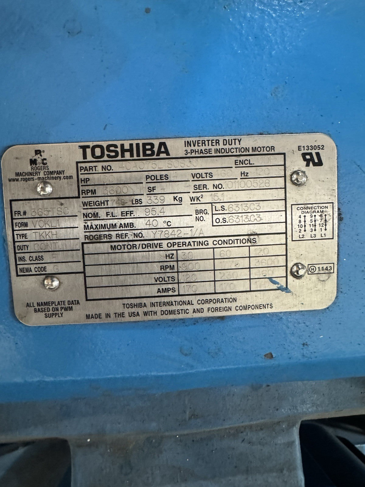 Rogers Quincy Northwest Rotary Screw Air Compressor 100 hp QNW-V-100-E