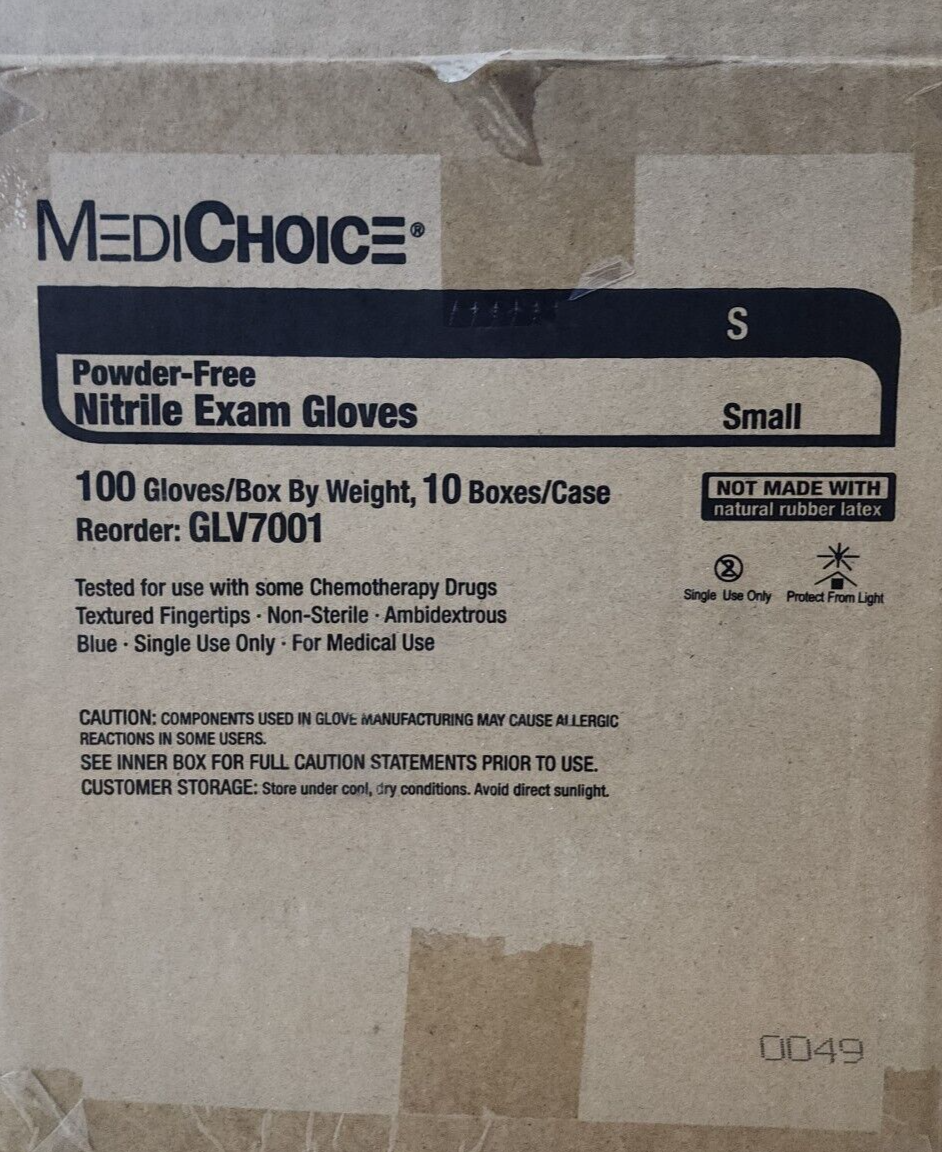 MediChoice BLUE Nitrile Exam Gloves Powder Free Latex Free Small 1000 count Case