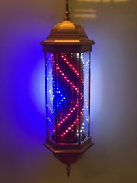 Rotating Barber Pole Light LED Red White Blue Stripes  Hair Salon Signal Light