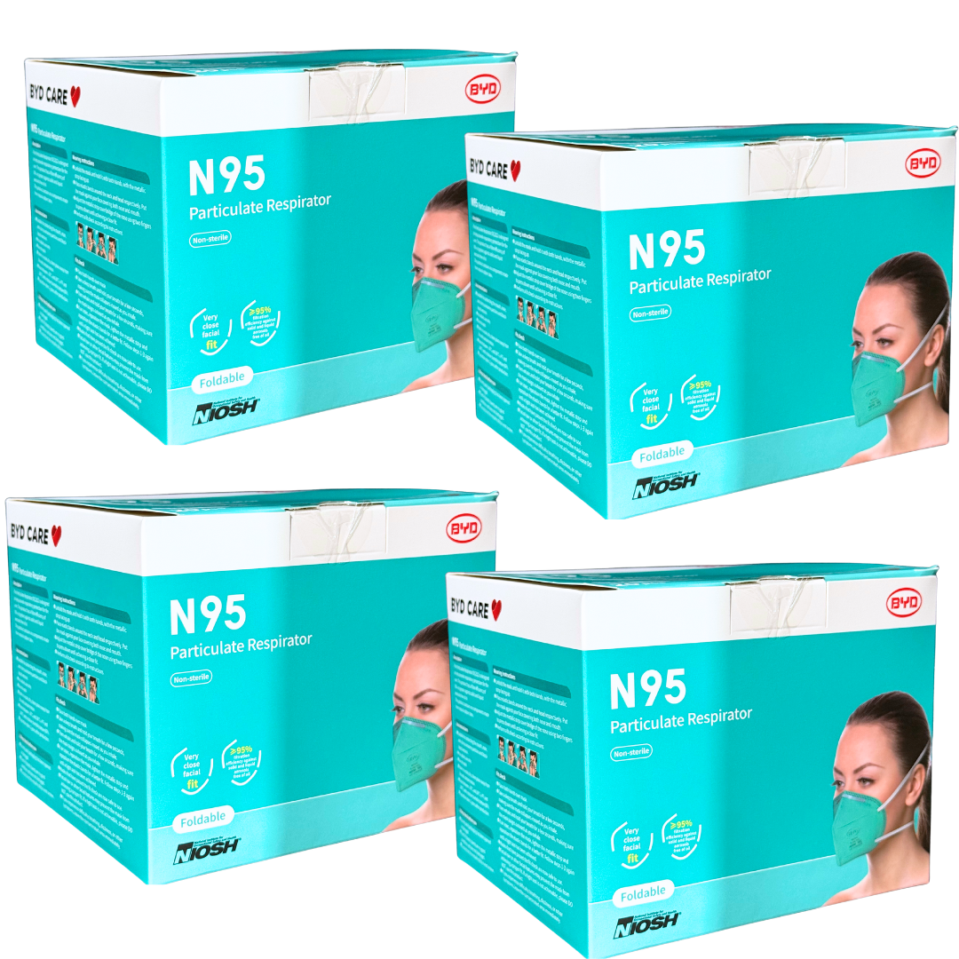 BYD CARE N95  CASE of 80 PCS Foldable Respirator Masks Individually Sealed