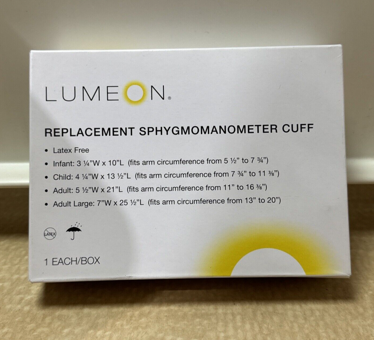 LUMEON Adult Cuff Arm Sphygmomanometer Unit 2-Tubes 1 per Box