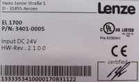 Lenze EL1700 HMI Touchscreen Panel 3401-0005 Industrial Display 24V