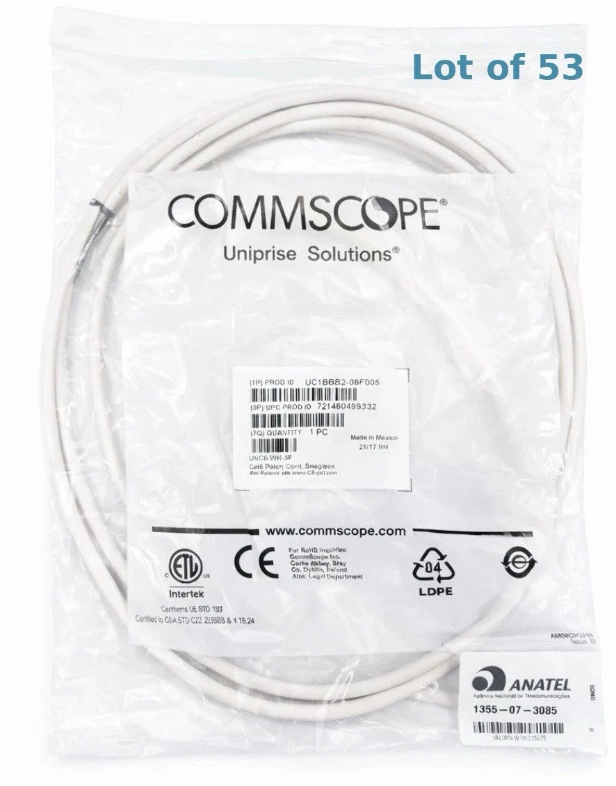 Lot of 53 CommScope Cat6 Patch Cables UC1BBB2-08F005 5ft
