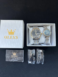 OLEVS Valentines Couple Pair Black Dial, Stainless Steel, Waterproof, Calendar