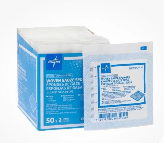 Medline Sterile Gauze Sponges 2x2 8-Ply Box Of 50 Ref NON21420
