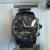Olevs Mens Luxury Watch Skeleton, Day Date, Black Band, Black Dial