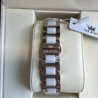 OLEVS Woman's Ceramics Band Zircon Case Day Auto Wrist Watches Blue Dial