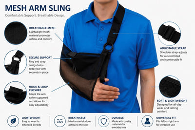 Bird & Cronin Arm Sling Mesh Shoulder Immobilizer Black Lightweight Adjustable