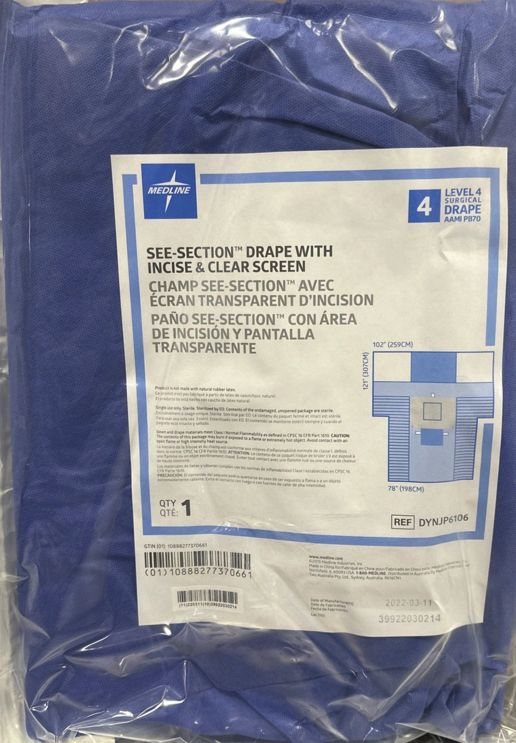 Medline Level 4 Drape w/ Incise Clear Screen DYNJP6106 Qty 7