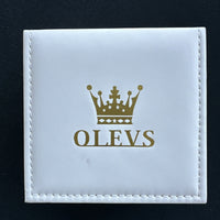 Olevs Mens Luxury Watch Skeleton, Day Date, Silver/Gold Band, Green Dial