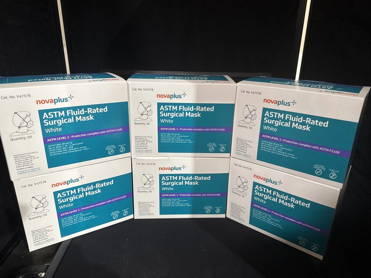 300 Nova Plus Surgical Mask Fluid Rated ASTM White Level 1 6 Boxes 50 Per Box