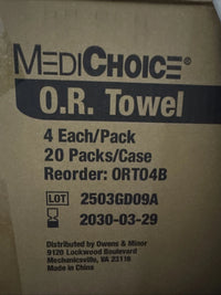 80x 20 Bags of 4 MediChoice O.R. Sterile Towels ORT04B (2030) 16"x24"