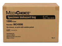 MediChoice MC4996 Specimen Biohazard Bags 6x9 Clear Zip Closure 1000/Case