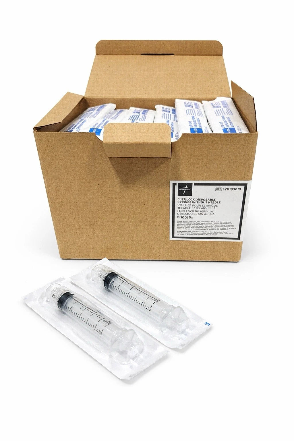 Medline 5 mL Luer Lock Disposable Syringes – No Needle – Sterile – 100ct