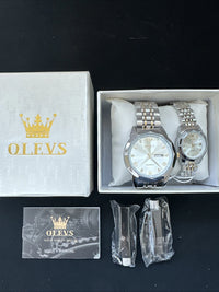 OLEVS Quartz Couple Pair Pearl Dial, Stainless Steel, Waterproof, Calendar