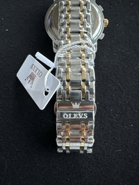 OLEVS Mens Watch Triple Dial, Black Face, Gold/Stainless Steel Band, Diamond