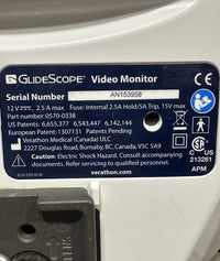 Verathon GlideScope Video Monitor 0570-0338 Powers On w/ Power Supply