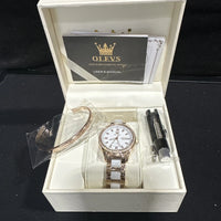 OLEVS Woman's Ceramics Band Zircon Case Day Auto Mechanical Wrist Watches White