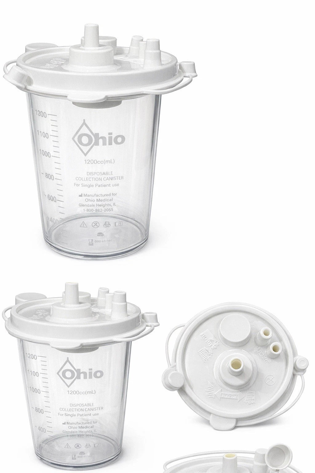 Ohio Medical Suction Canister with Lid 1200cc