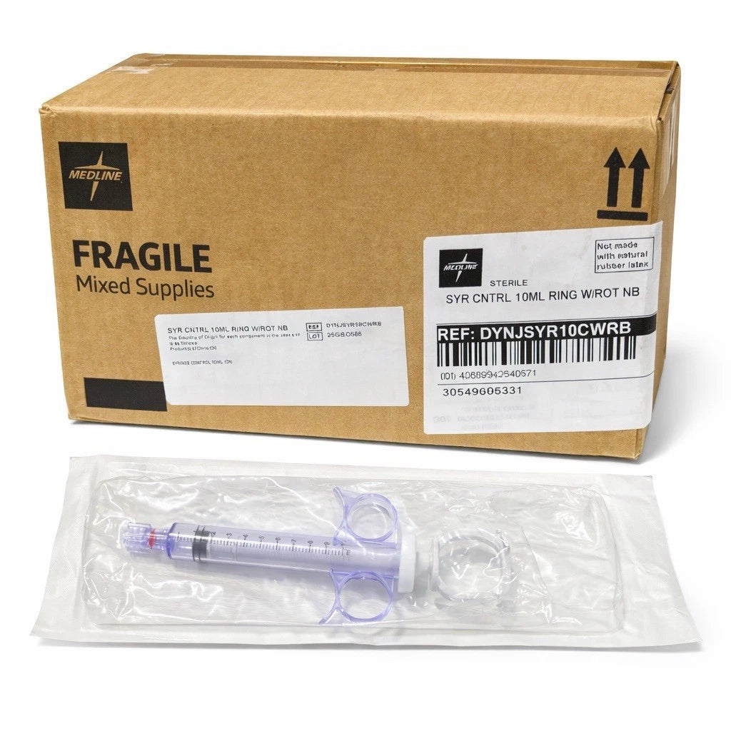 Medline 10mL Control Syringe Ring Handle Sterile DYNJSYR10CWRB Case of 10