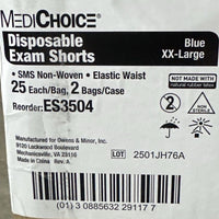 MediChoice Disposable Exam Shorts Blue XX-Large Case of 50 Elastic Waist ES3504