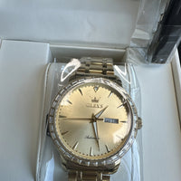 Olevs Men’s Luxury Watch, Day Date, Diamond, Gold Band And Face