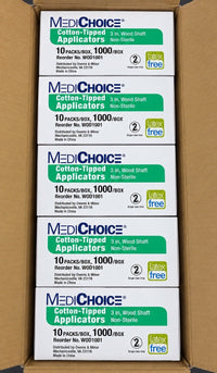 MediChoice WOD1001 Cotton Tipped Applicators 3” Wood Shaft Non-Sterile 10,000
