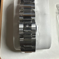 Oupinke Men’s Luxury Watch Silver Band, Silver Dial, Black Bezel