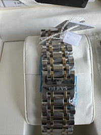 Olevs Men’s Watch Skeleton 5 Hands Gold/Silver Band, Blue Dial