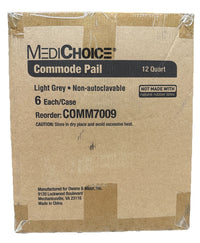 MediChoice COMM7009 12 Qt Commode Pail w/Lid Light Gray Case of 6 New