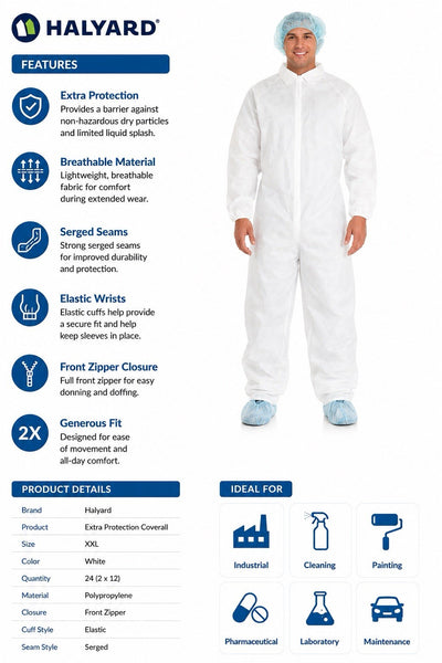 Halyard 10095 Extra Protection Coverall White XXL Disposable Case of 24