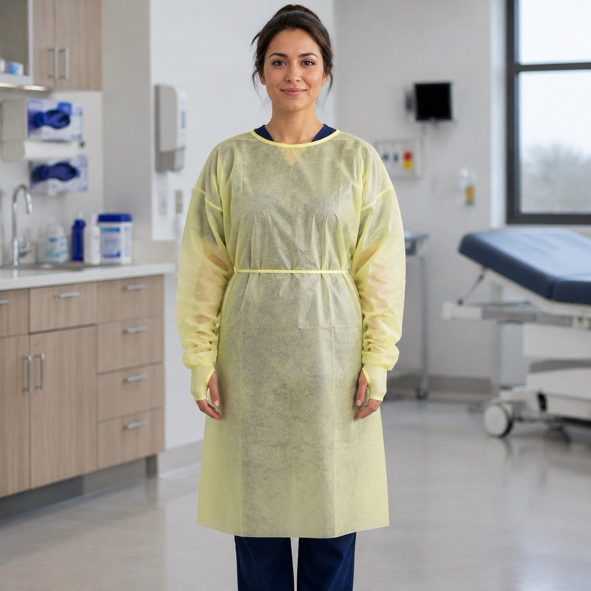 Halyard 32502 Tri-Layer Over The Head Isolation Gown, Yellow Single Use, QTY 100
