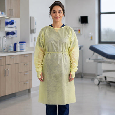 Halyard 32502 Tri-Layer Over The Head Isolation Gown, Yellow Single Use, QTY 100