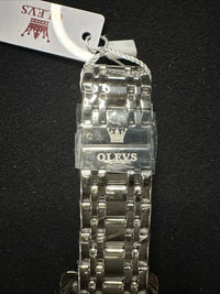 OLEVS Mens Watch Triple Dial, Silver Face, Stainless Steel Band, Diamond