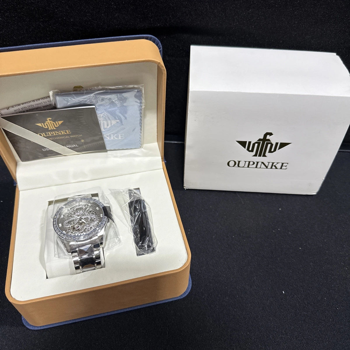 OUPINKE Dragon Skeleton Mens Wrist Watches Luxury Dress Automatic Self Winding