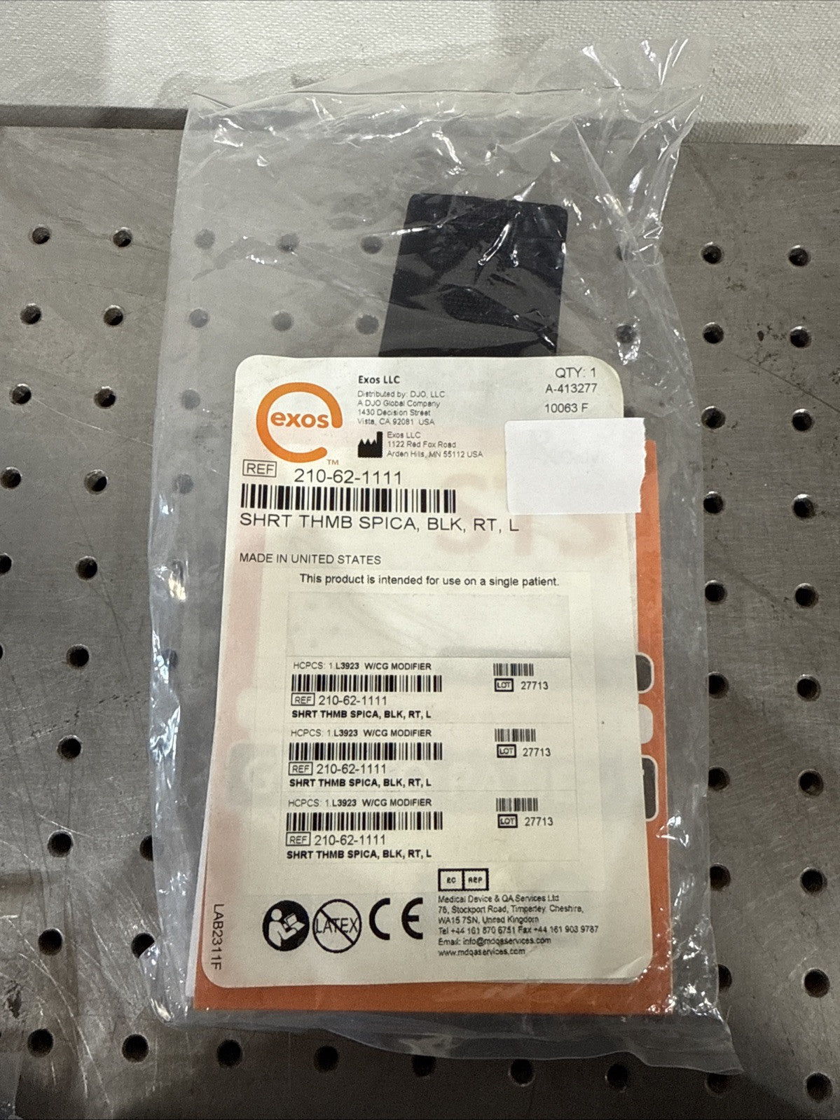 DJO Exos 210-61-1111 Short Thumb Spica Black, Right, Large, Brand New