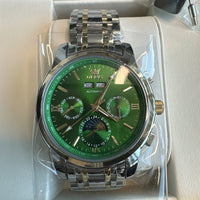 Olevs Mens Luxury Watch Moon Phase, Silver/Gold Band, GreenDial
