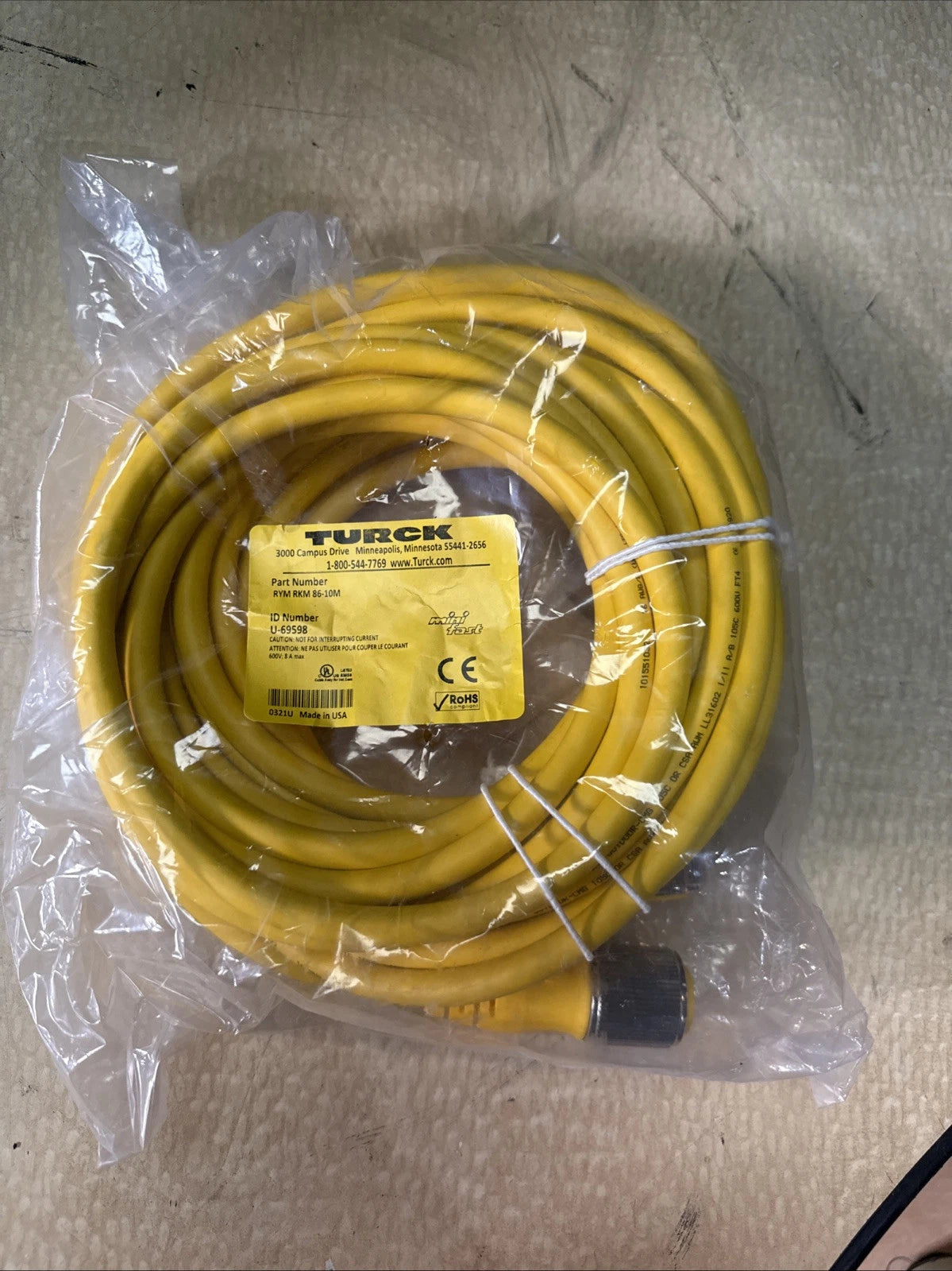 Turck RYM RKM 86-10M Cable Assembly U-69598