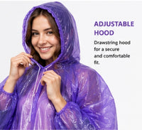 Rain Ponchos Lot of 50 Adult Disposable w/ Hood & Sleeves Assorted Colors Bulk