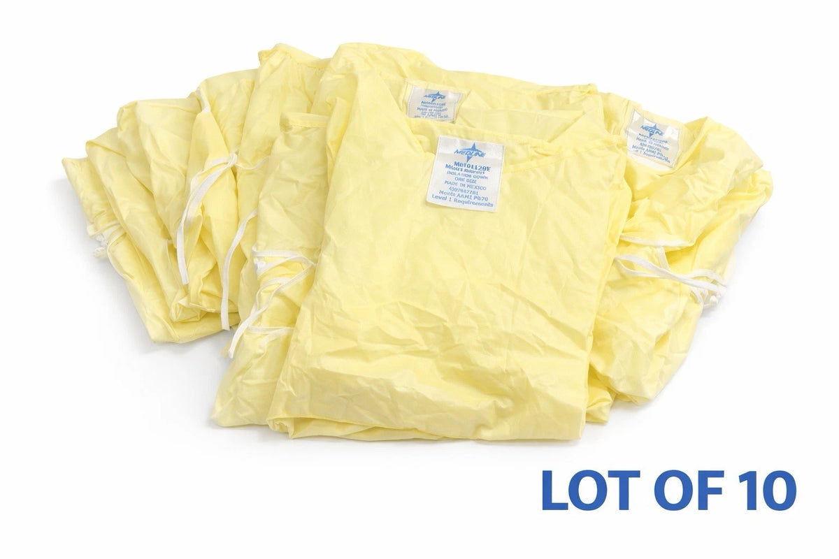 Medline Isolation Gown Level 1 AAMI PB70 Yellow One Size Lot of 10 MDT011207