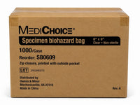 MediChoice SB0609 Specimen Biohazard Bags 6x9 Clear Zip Closure 1000/Case