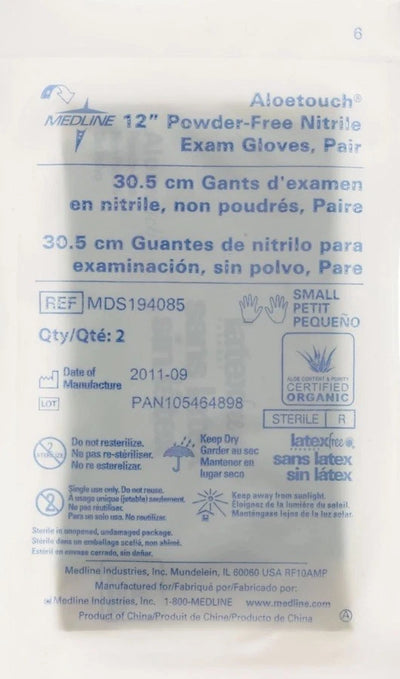 Medline AloeTouch Sterile Nitrile Exam Gloves Small 12” 50ct MDS194085