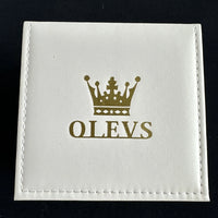 Olevs Mens Luxury Watch Skeleton, Moon Phase, Gold Band, Yellow Gold Dial