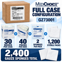 MediChoice GZ73001 Sterile Gauze 3x3 12-Ply 1200 Packs / 2400 Sponges