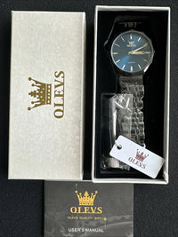 OLEVS Watches Men Waterproof Luxury Big Face Watch All Black Band Blue Face
